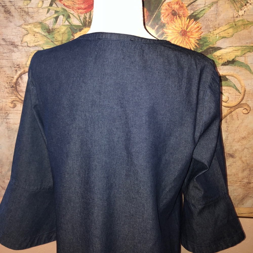 Sz 10 Draper James Chambray Ruffle Shift Dress in Dark Wash - Picture 14 of 16